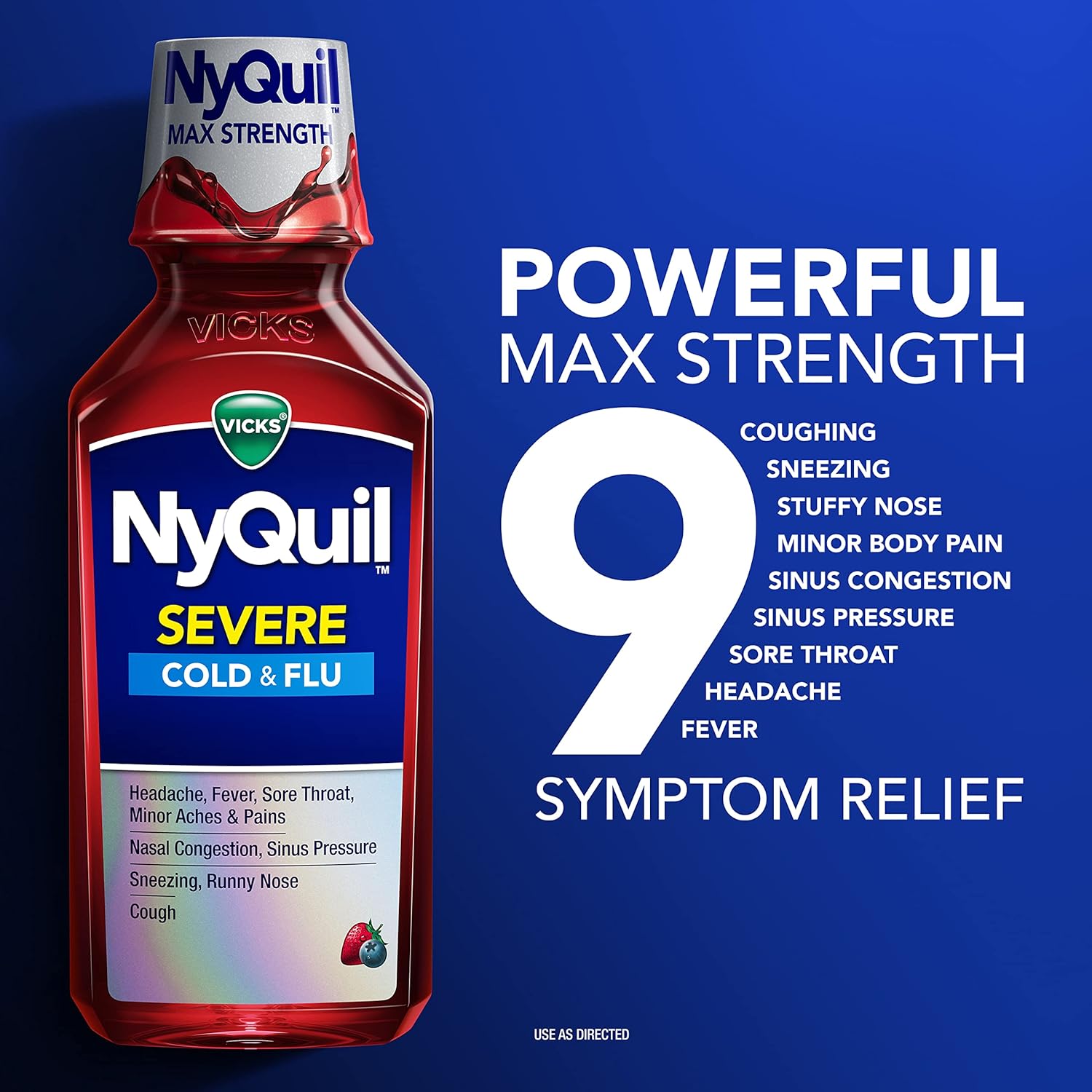 Vicks NyQuil Severe Cold & Flu Nighttime Relief Berry Flavor Liquid 8 Fl Oz