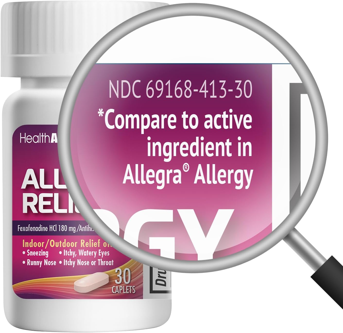 HealthA2Z Fexofenadine Hydrochloride 180mg, Antihistamine for Allergy Relief, (30 Count (Pack of 1))