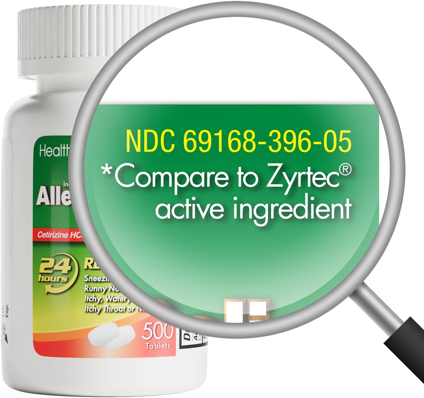 HealthA2Z® Allergy Relief | Cetirizine 10mg | Dye Free | All Day Allergy Relief (500 Count (Pack of 1))