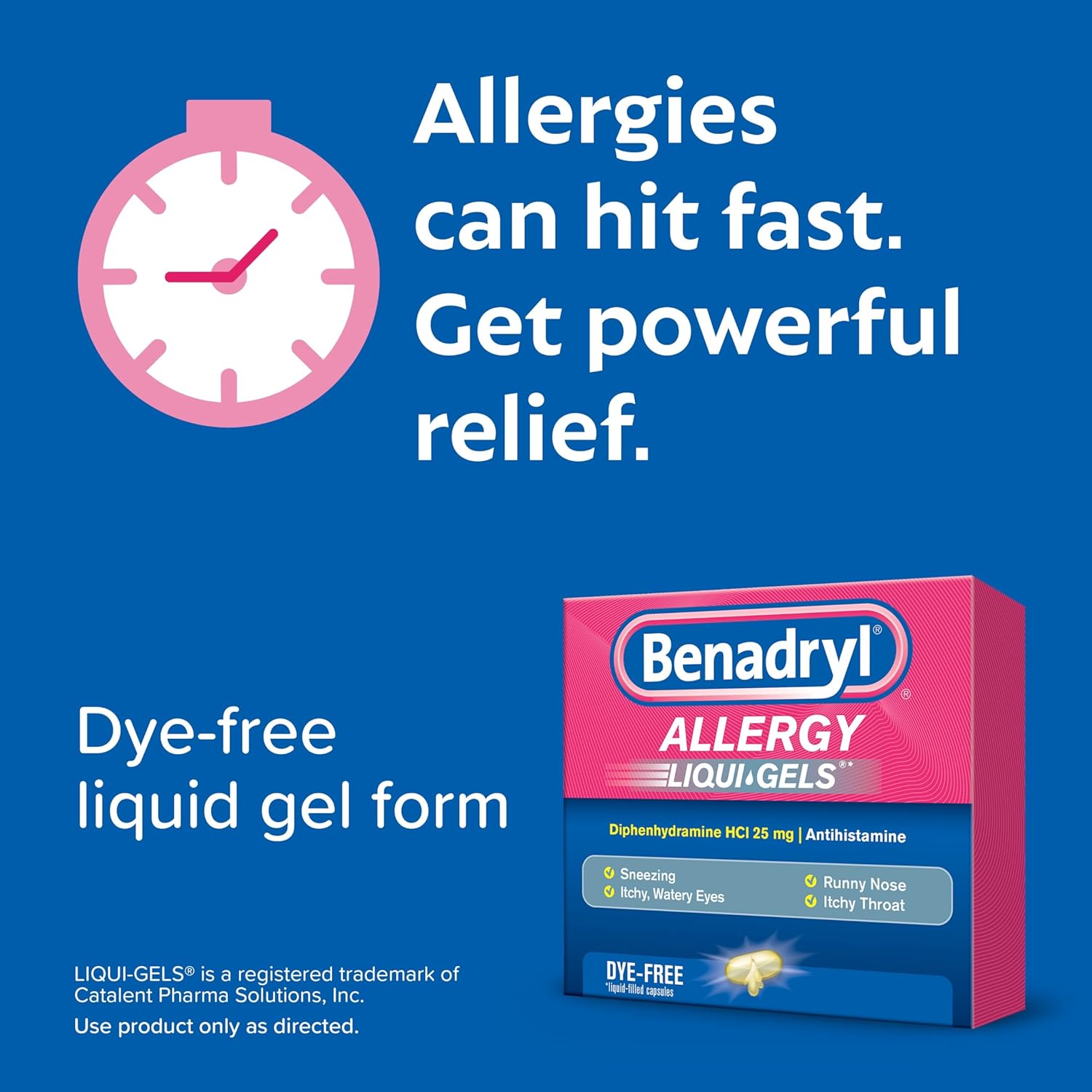 Benadryl Liqui-Gels Antihistamine Allergy Medicine & Cold Symptom Relief, 48 ct
