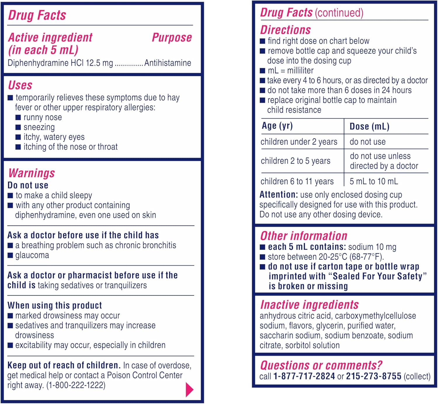 Benadryl Children’s Dye-Free Allergy Relief Liquid, Allergy Medicine for Kids, 8 fl