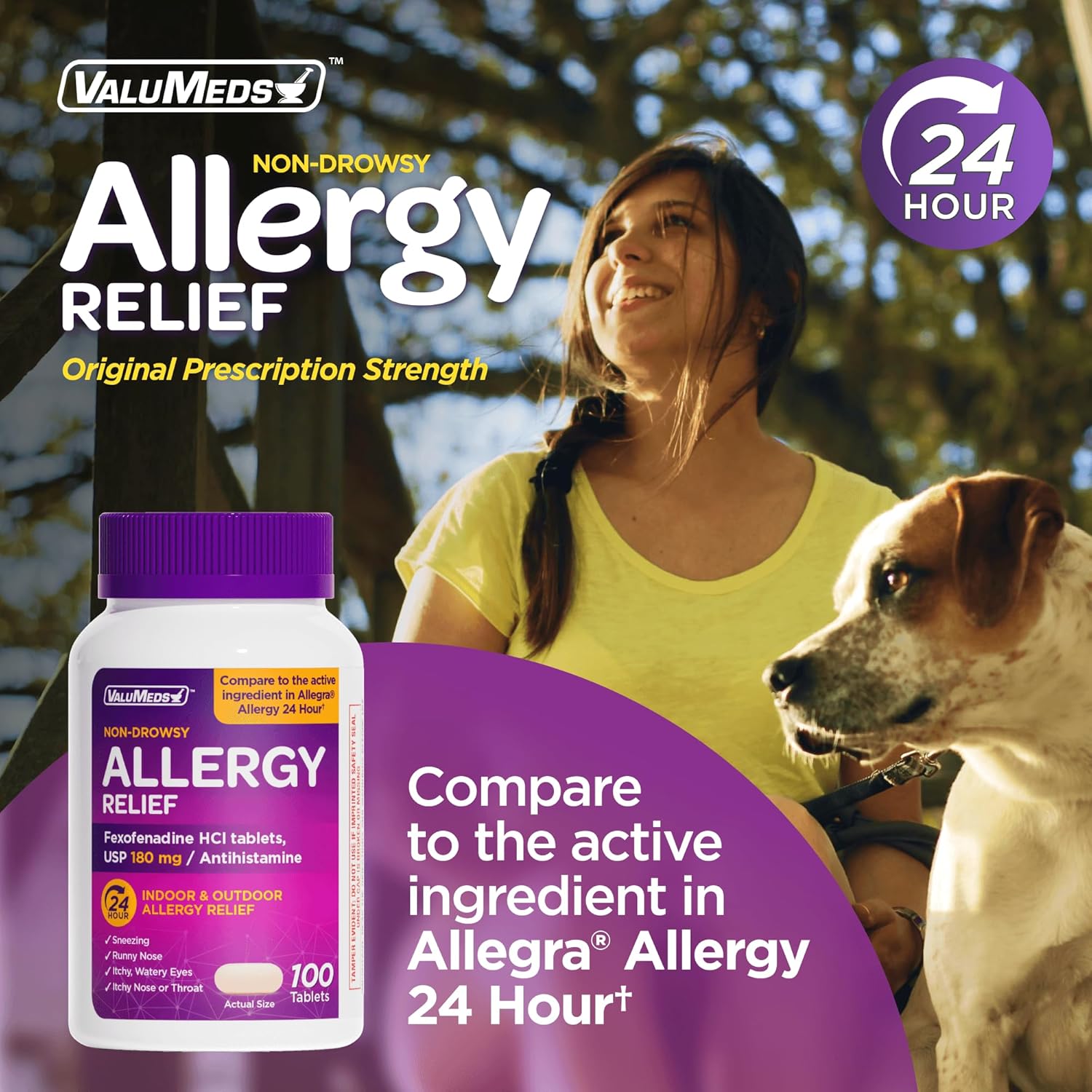 ValuMeds | Compare to Allegra | Fexofenadine HCl 180mg | 24-Hour Allergy Relief (100 Count)