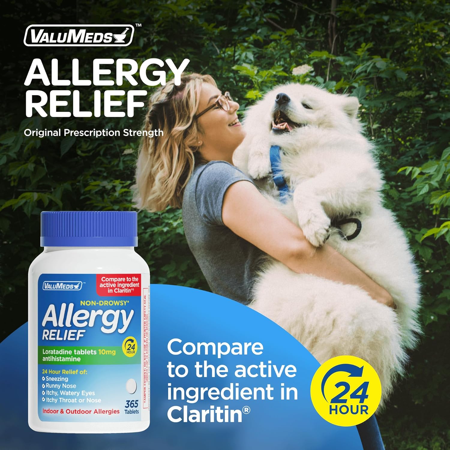 ValuMeds Loratadine 10mg Non-Drowsy 24-Hour Allergy Relief Indoor & Outdoor | 365 Tablets