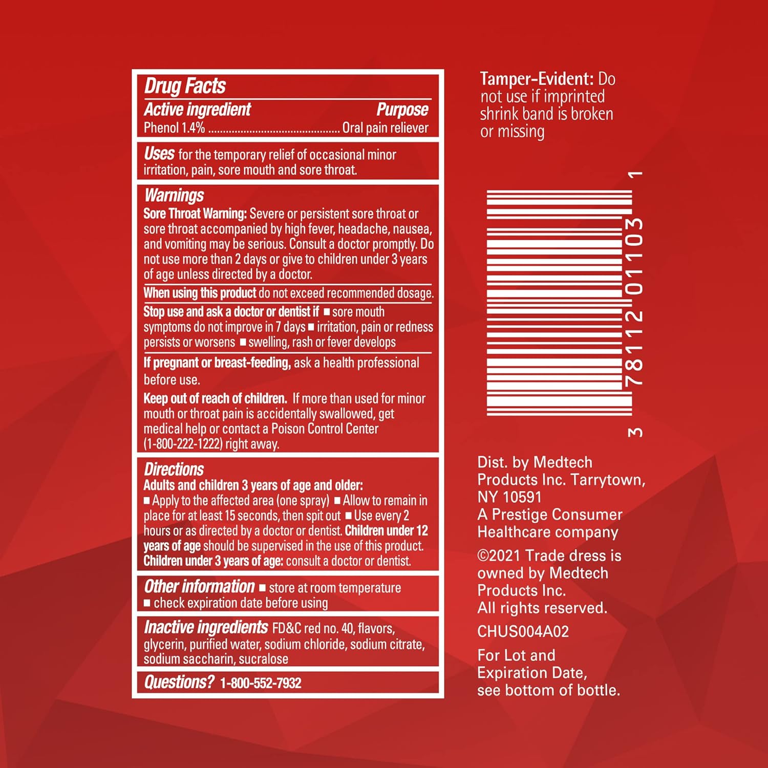 Chloraseptic Sugar-Free Sore Throat Spray, Cherry, Spray Soothes Throat Pain in Seconds, 6 Fl Oz