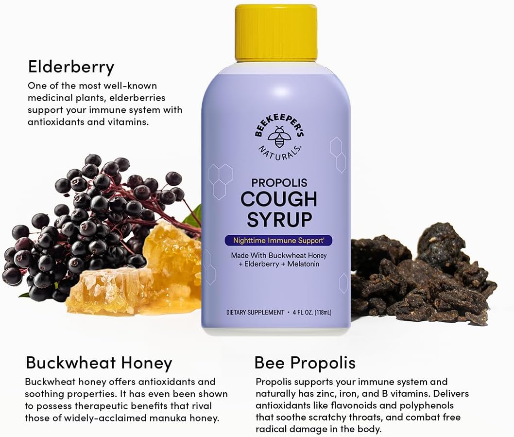 BEEKEEPER’S NATURALS B.Better Nighttime Cough Syrup for Adults, 4 oz
