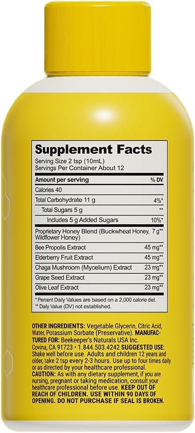 Beekeeper's Naturals Propolis Honey Cough Syrup Daytime for Adults, 4 oz