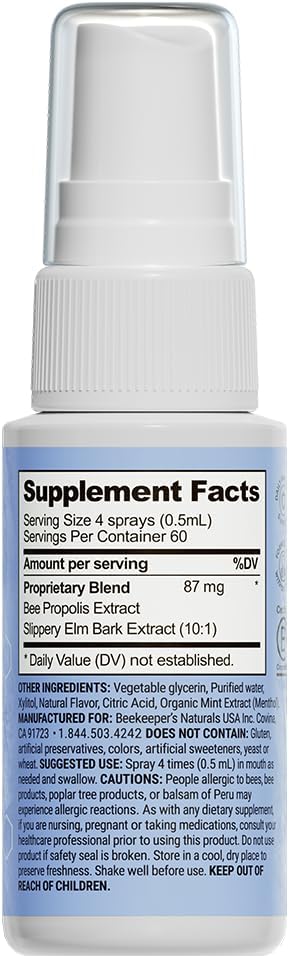 Propolis Throat Soother by Beekeeper's Naturals – Maximum Throat Relief (1.0 oz)(Pack of 1)