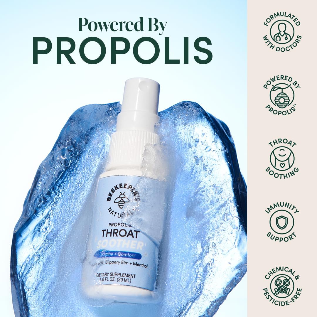 Propolis Throat Soother by Beekeeper's Naturals – Maximum Throat Relief (1.0 oz)(Pack of 1)