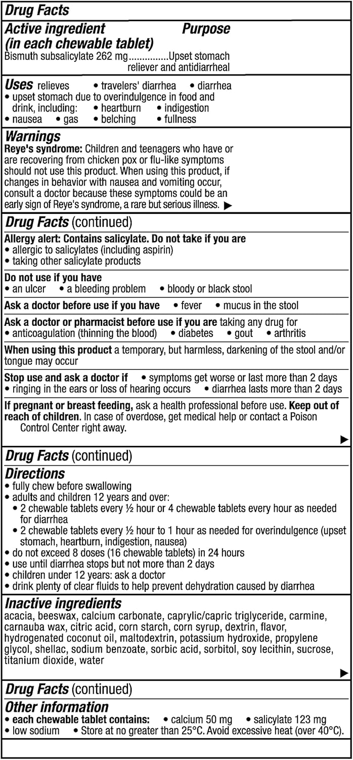 Pepto Bismol Chews, Upset Stomach Relief, Nausea Relief, Heartburn Relief, Indigestion Relief, 72 Chewable Tablets (3x24 ct)