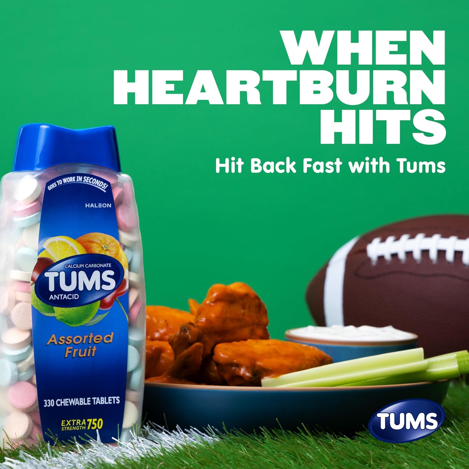TUMS Chewable Antacid Tablets for Extra Strength Heartburn Relief, Great for a Summer BBQ - Assorted Fruit Flavors - 330 Count