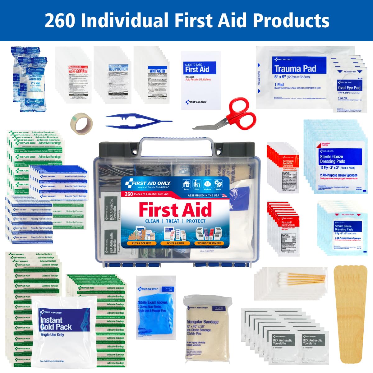 First Aid Only 91248 OSHA-Compliant First Aid Kit, All-Purpose 50-Person, Home, and Car, 260 Pieces