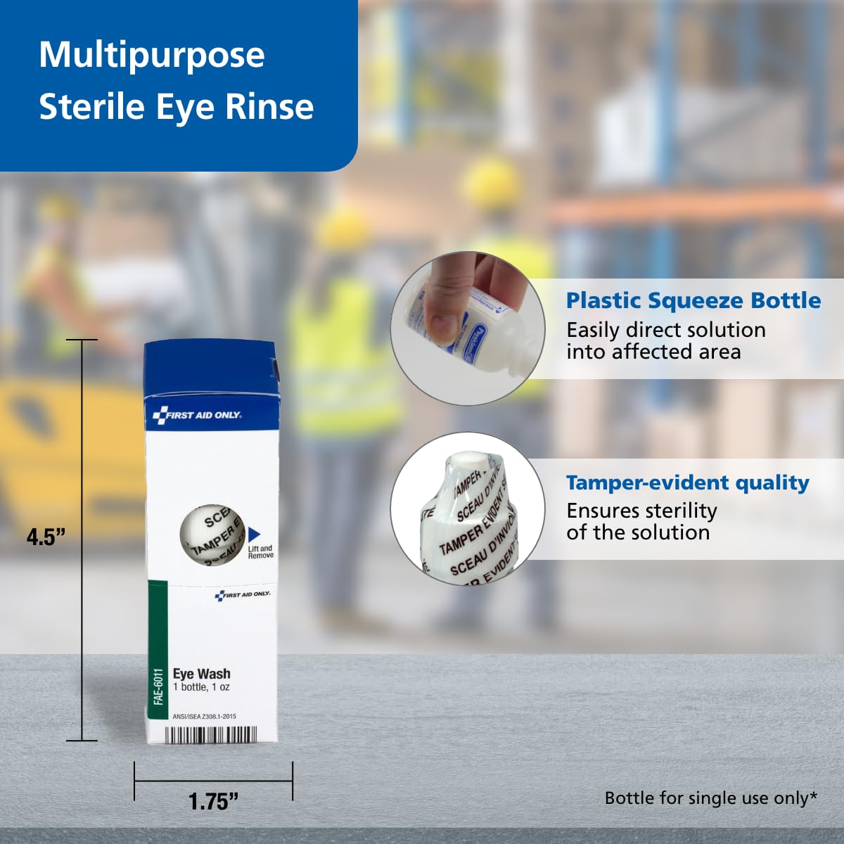 First Aid Only Eye Wash Solution, Sterile Isotonic Buffered Solution for Flushing & Irrigating Eyes, 1-oz Bottle