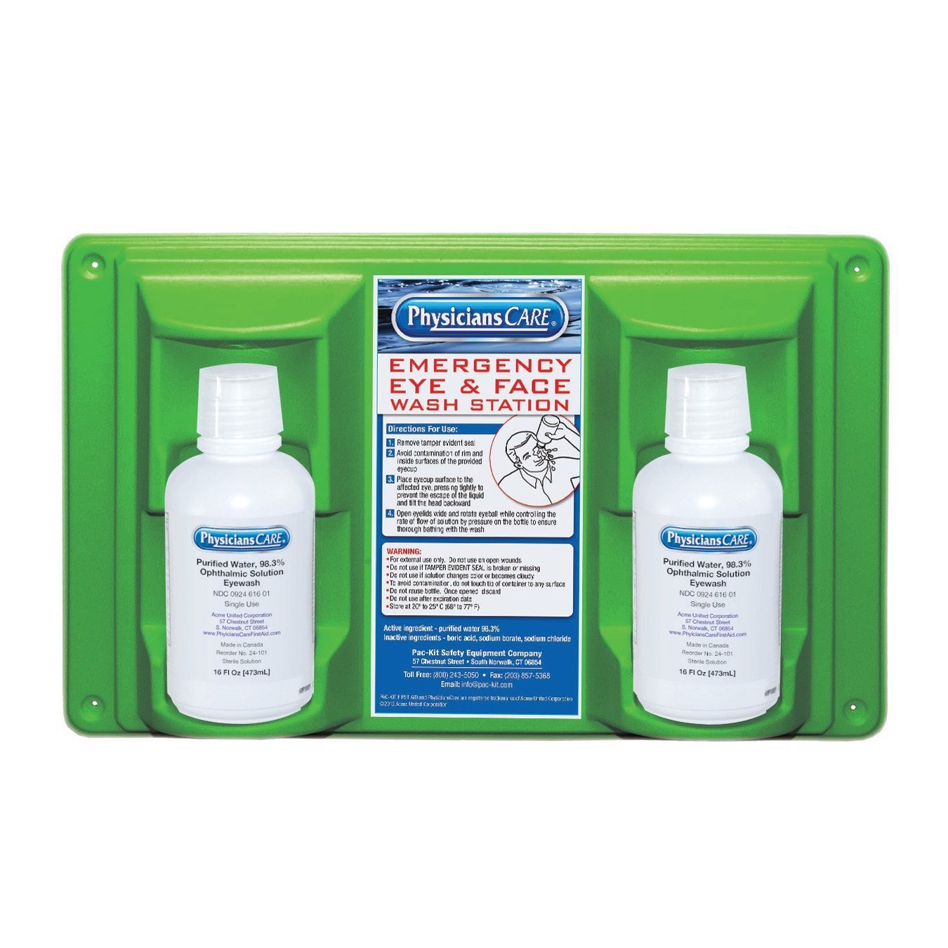 PhysiciansCare Wall-Mountable Eyewash Station with 2 Bottles of Eye Wash Solution, 16 Oz Each