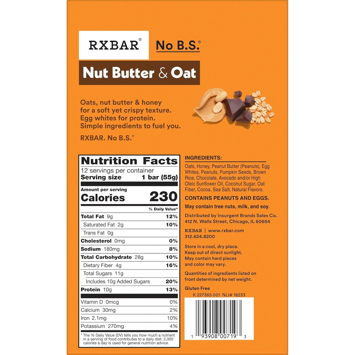 RXBAR Nut Butter and Oat Protein Bars, Protein Snacks, Snack Bars, Dark Chocolate Peanut Butter, 23.2oz Box (12 Count)