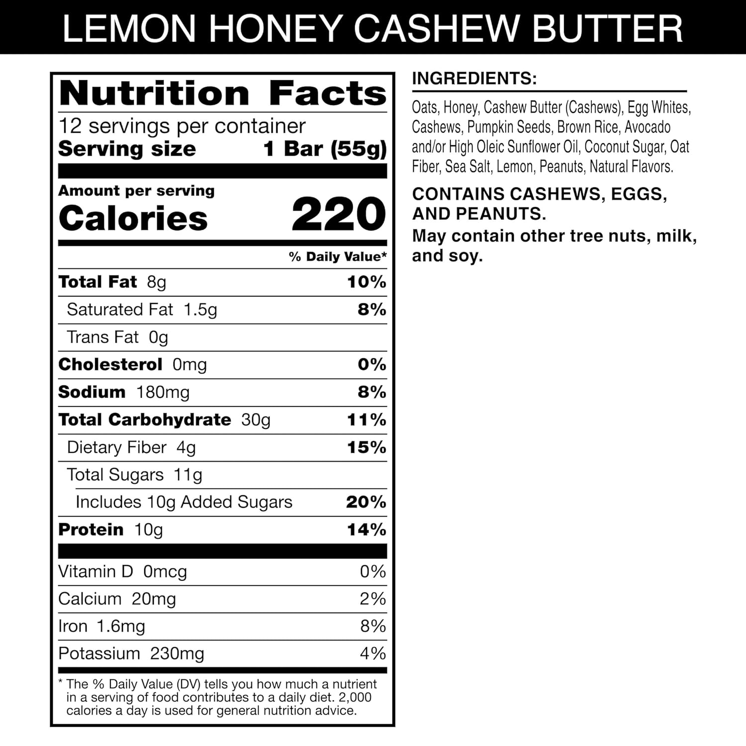 RXBAR Nut Butter and Oat Protein Bars, Protein Snacks, Snack Bars, Lemon Honey Cashew Butter, 23.2oz Box (12 Count)