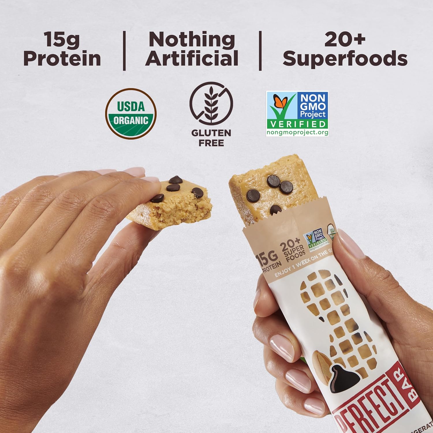 Perfect Bar Protein Bars, Dark Chocolate Chip Peanut Butter, Gluten Free, 2.3 Oz Bars, 10 Count