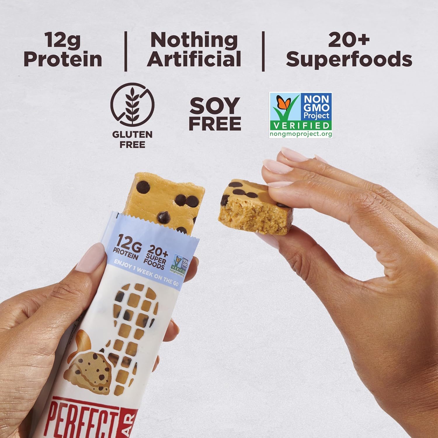 Perfect Bar, Chocolate Chip Cookie Dough Protein Bar, Gluten Free, 2.2 Ounce Bar, 10 Count