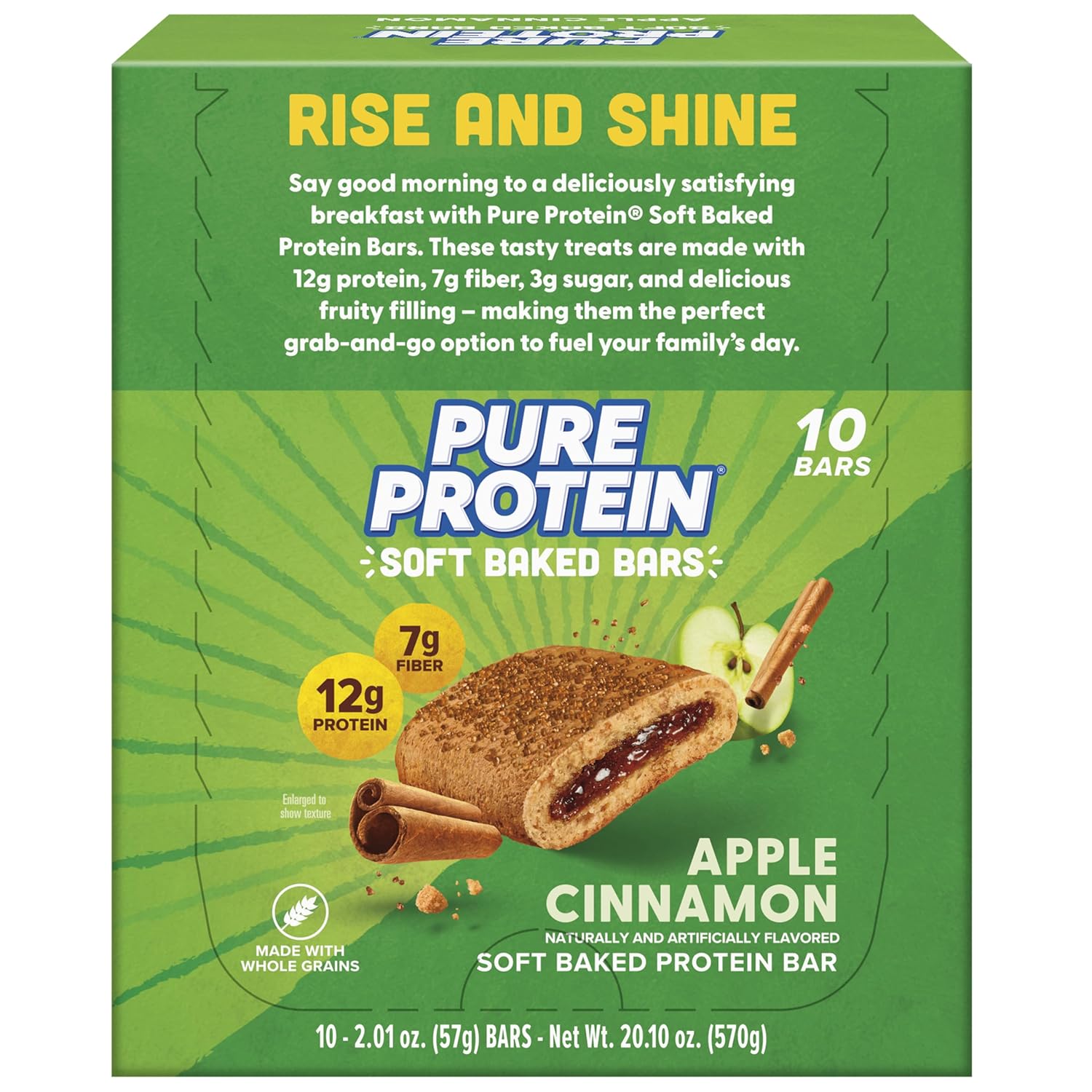Pure Protein Apple Cinnamon Soft Baked Protein Bars – 12g Protein, 7g Fiber, On-the-Go – 10 Count