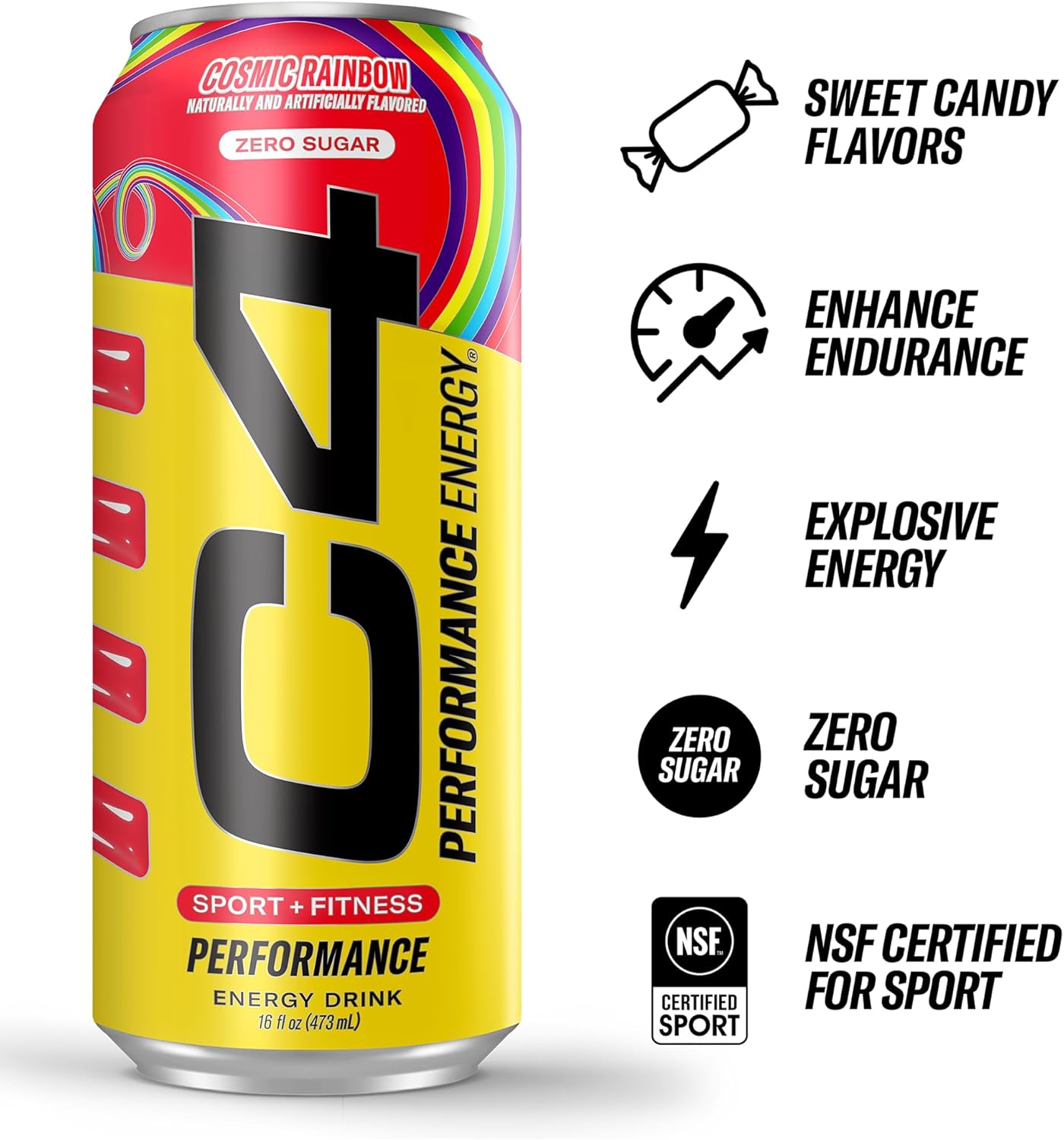 Cellucor C4 Performance Energy Drink | Cosmic Rainbow | Zero Sugar, 16 Fl Oz (12 Pack)