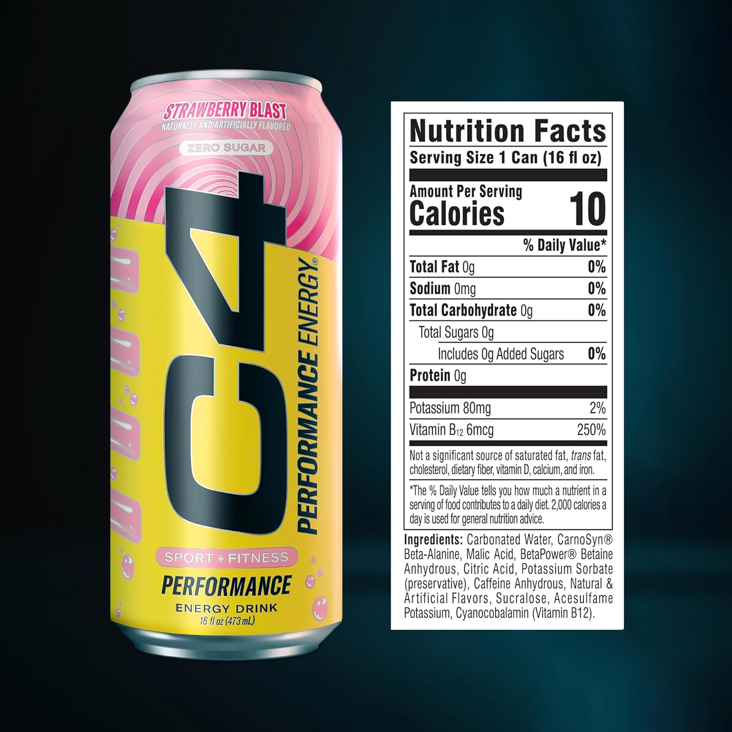 Cellucor C4 Performance Energy Drink | Strawberry Blast | Zero Sugar, 16 Fl Oz (12 Pack)