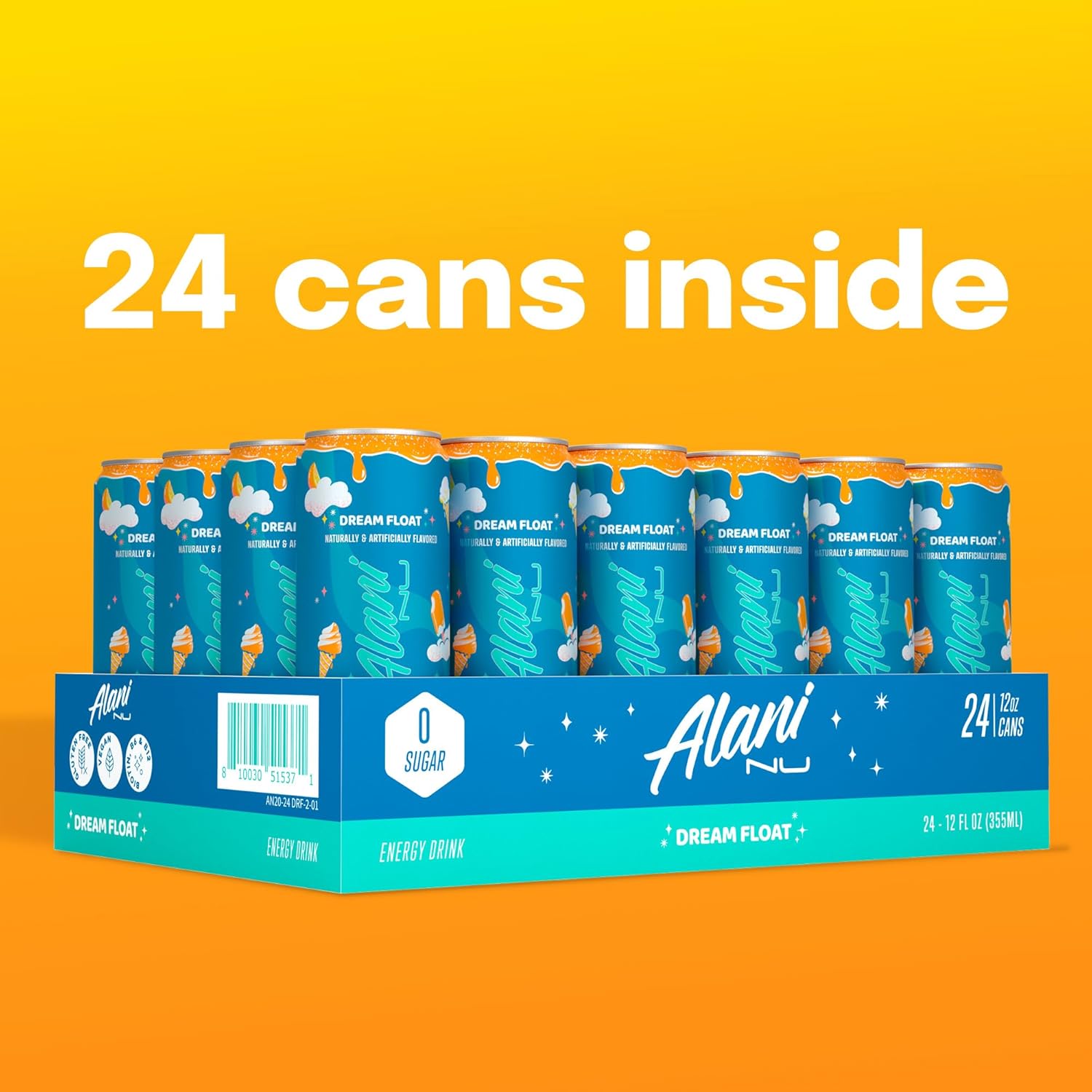 Alani Nu DREAM FLOAT, Sugar Free, Low Calorie Energy Drinks, 12 Fl Oz Cans, 24 Pack