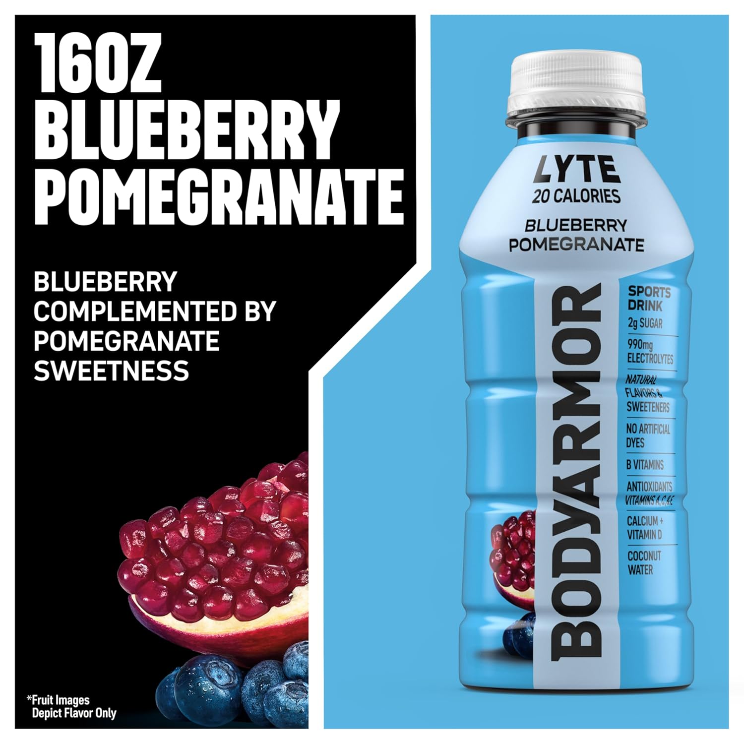 BODYARMOR LYTE Sports Drink Low-Calorie Sports Beverage, Blueberry Pomegranate, Coconut Water Hydration, 16 Fl Oz (Pack of 12)