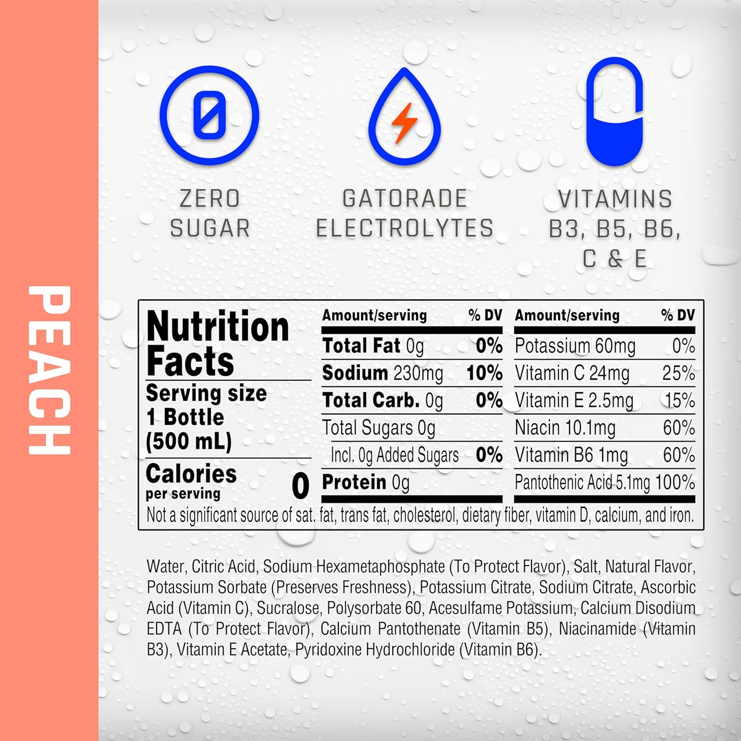 Propel, Peach, Zero Calorie Sports Drinking Water with Electrolytes and Vitamins C&E, 16.9 Fl Oz (Pack of 12)