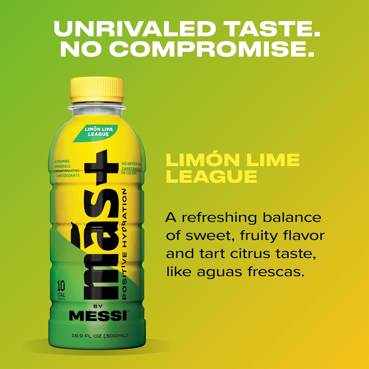 Más+ by Messi 16.9oz Limón Lime League, Sports Drink & Hydration Beverage, 12-pack