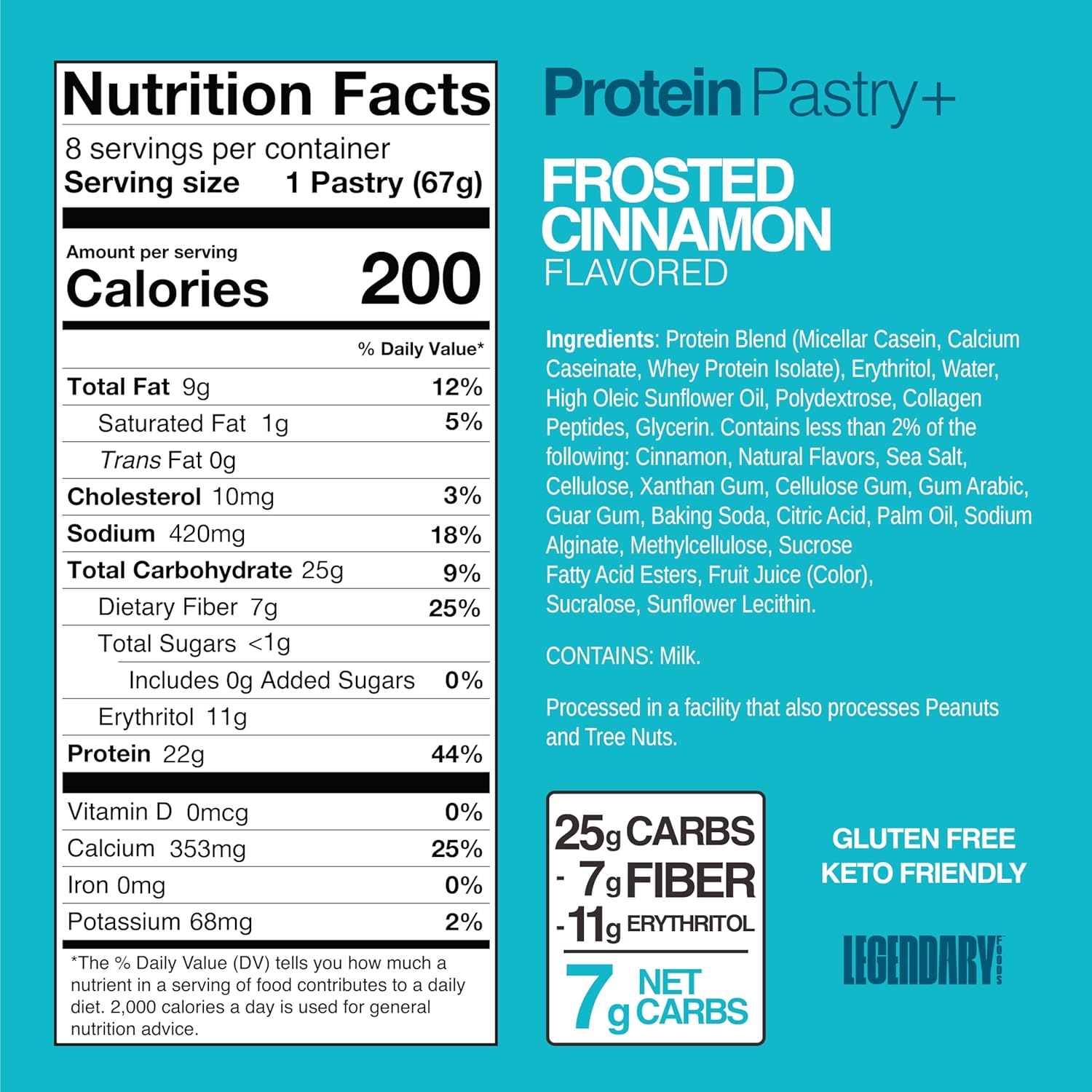 Legendary Foods 22g Protein Pastry Frosted Cinnamon, 0g added Sugar, 8 Pack