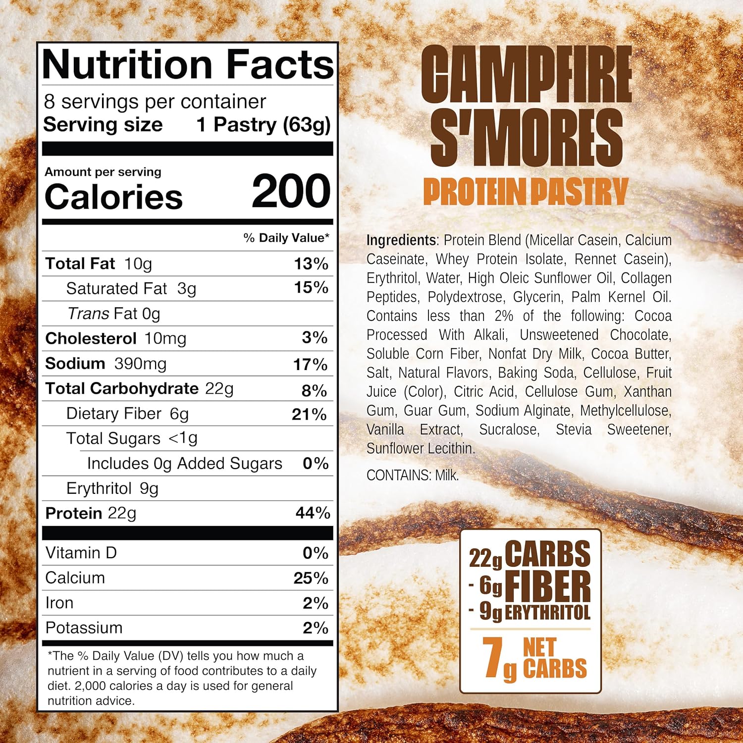 Legendary Foods 22g Protein Pastry Campfire S'mores, 0g added Sugar, Keto & Low Carb Protien Snack, 8 Pack