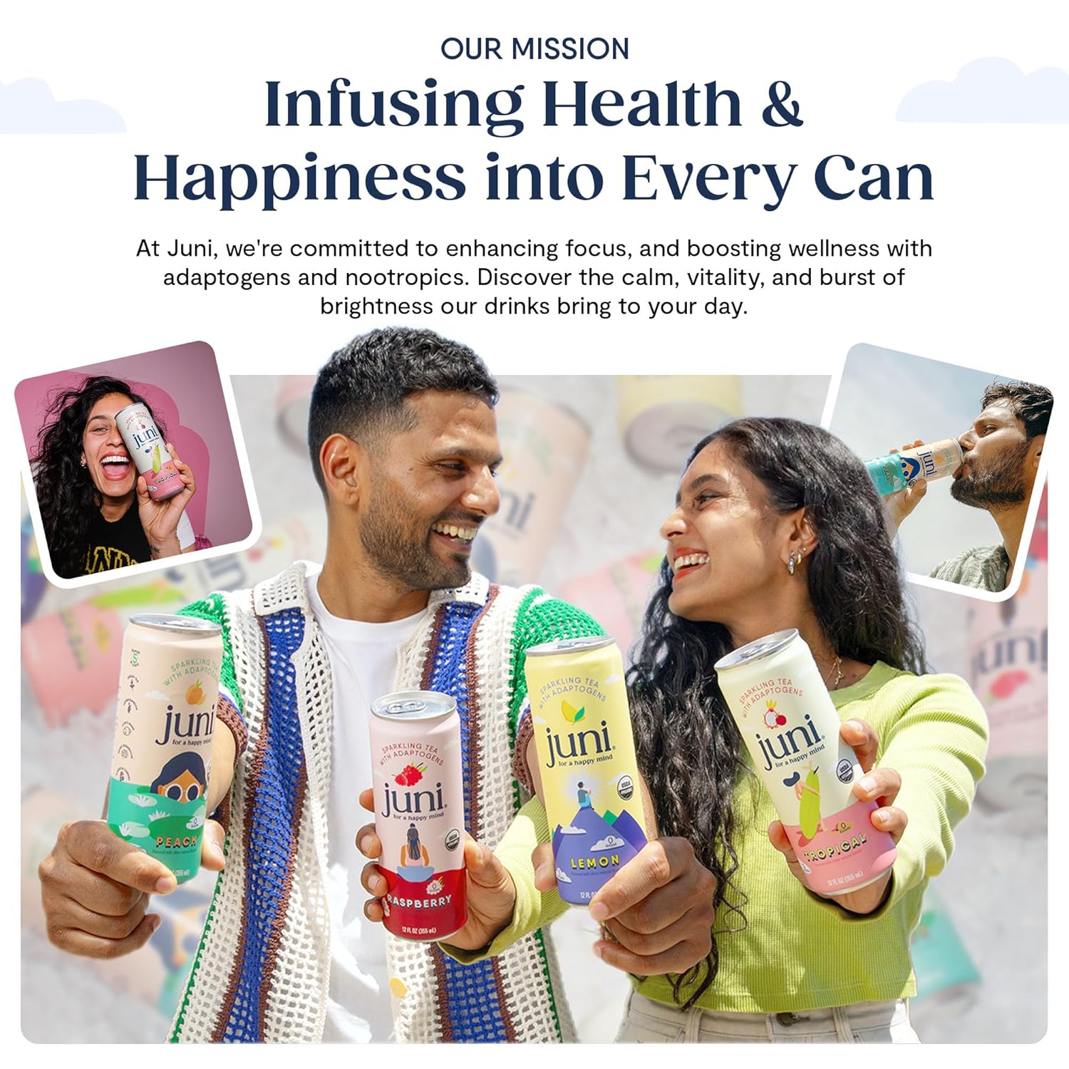 Juni Sparkling Adaptogen Drink with Ashwagandha, Lion’s Mane & Reishi Mushrooms | Non Alcoholic Drinks - Variety Pack 12 pack