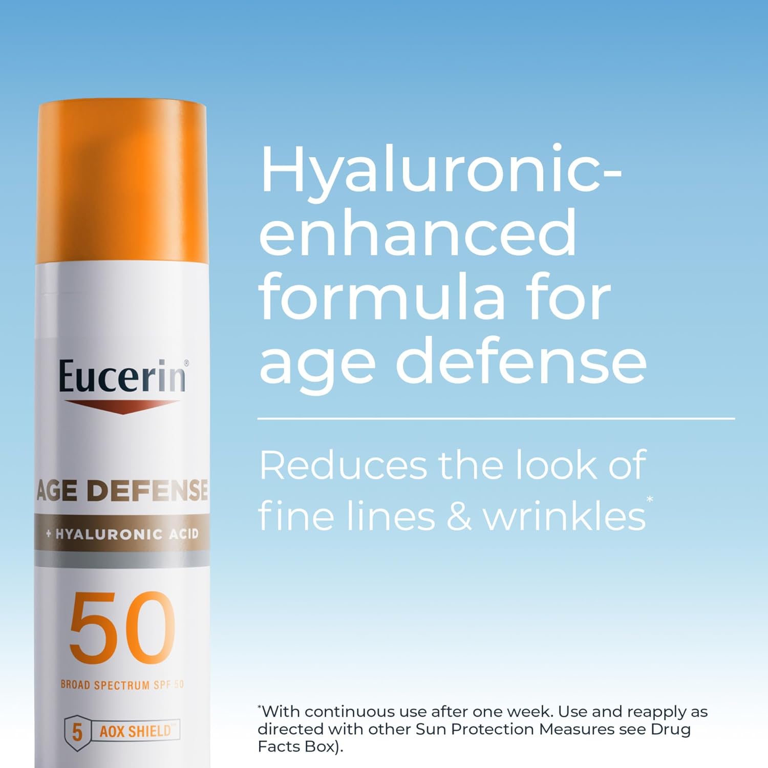 Eucerin Sun Age Defense SPF 50 Face Sunscreen Lotion with Hyaluronic Acid, 2.5 Fl Oz Bottle