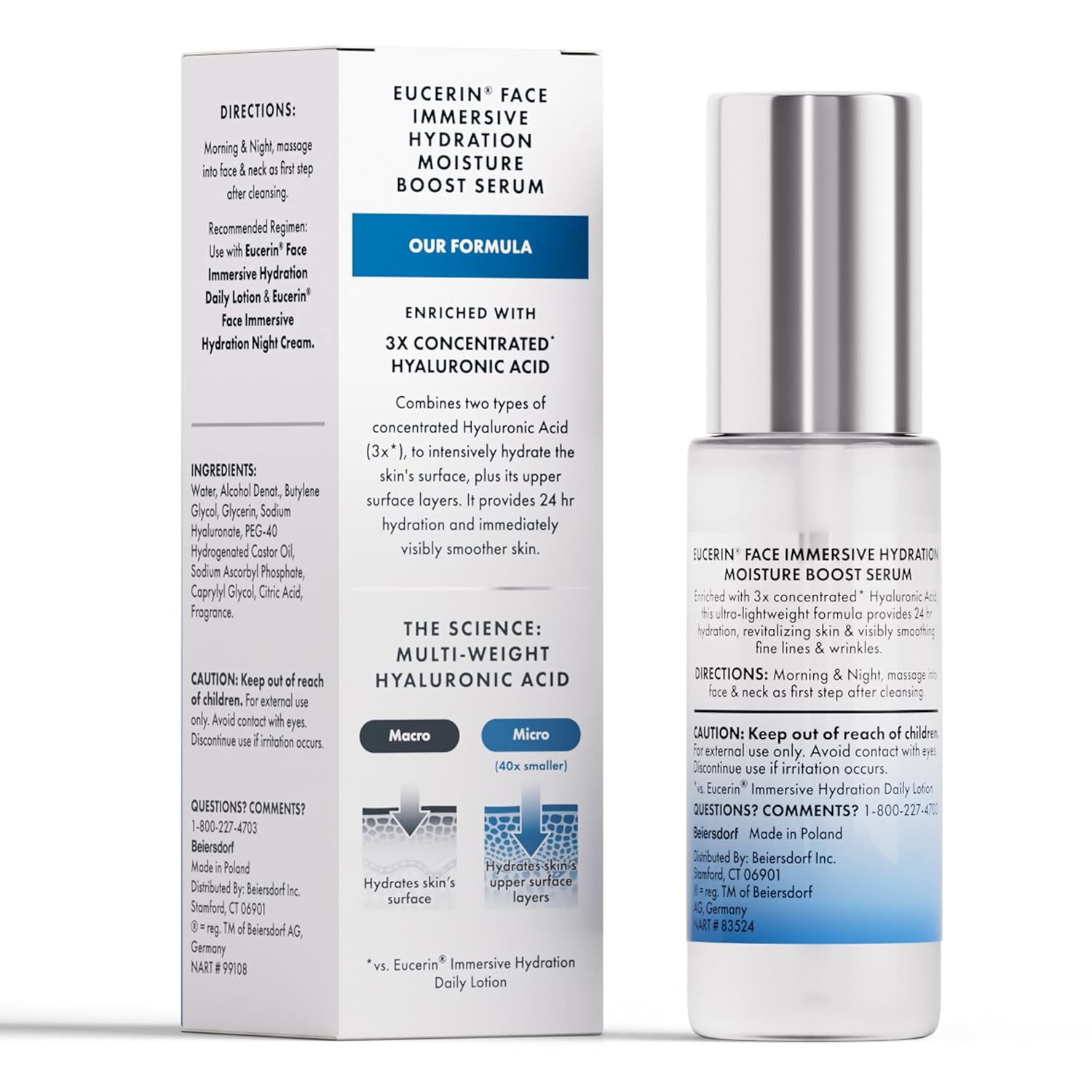 Eucerin Immersive Hydration Smoothing Face Serum, Ultra-Lightweight Hyaluronic Acid Serum, 1 Fl Oz Bottle