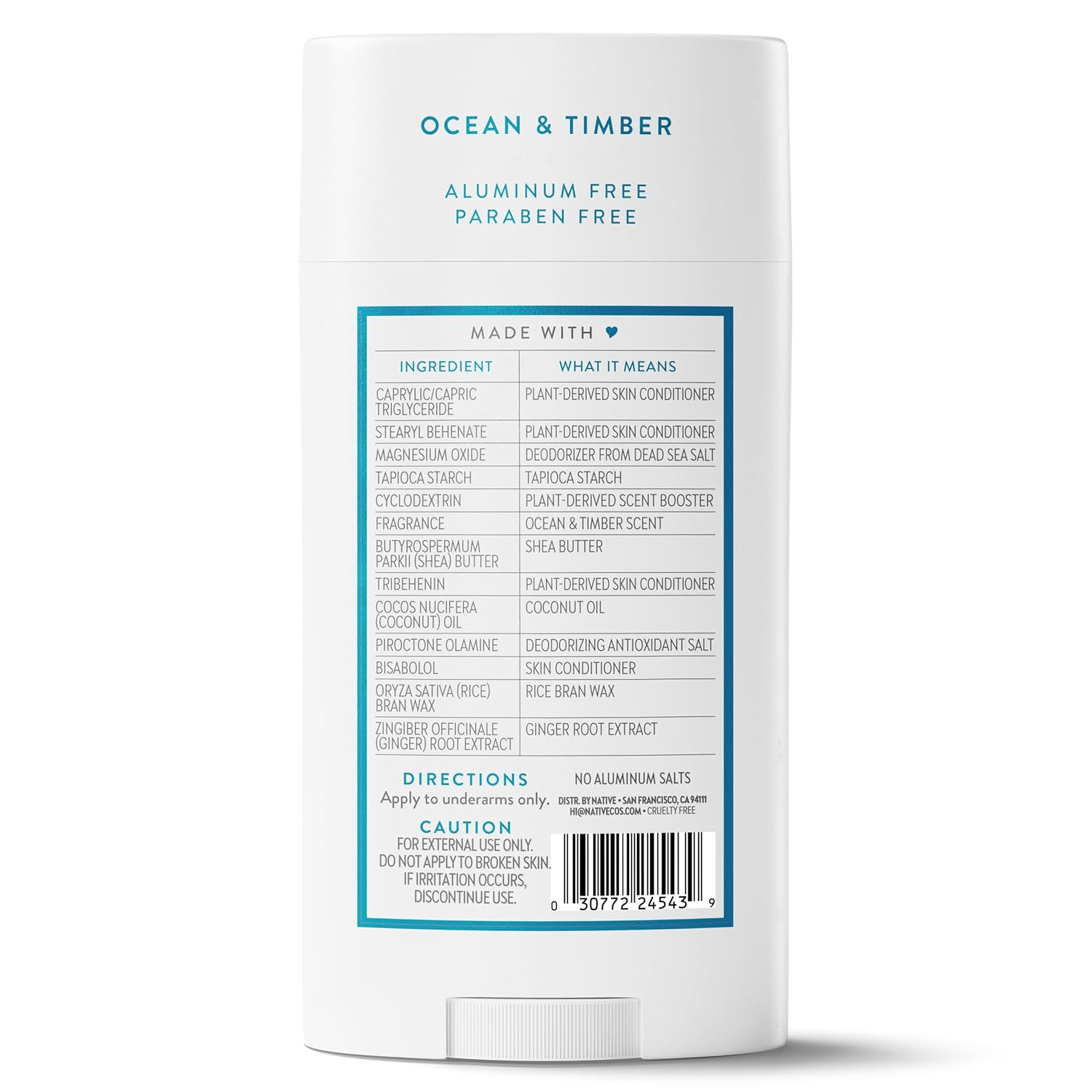 Native Aluminum Free Deodorant, Ocean & Timber, 72 Hour Odor Control, for Women & Men, 3.1 oz