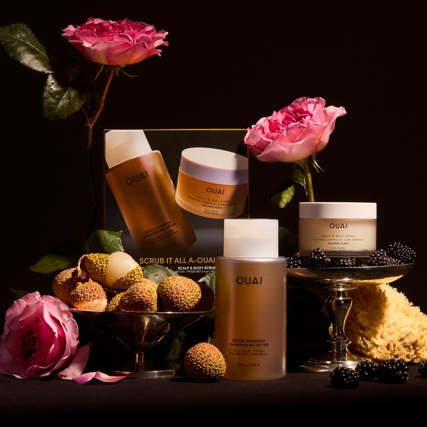 OUAI Hair Care Set - Clarifying Shampoo & Exfoliating Scalp Scrub, Hair Care Kit with Detox Shampoo & Travel Size Sugar Scrub for Scalp (2 Count)