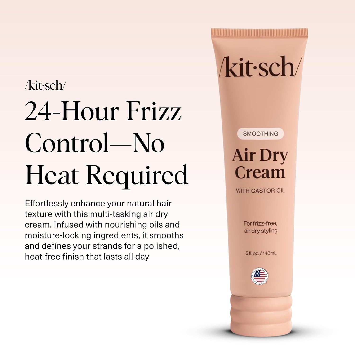 Kitsch Smoothing Air Dry Cream for Hair – Frizz Control Hair Care Product with Castor Oil & Coconut Oil, Ideal Gifts for Women – 5 oz