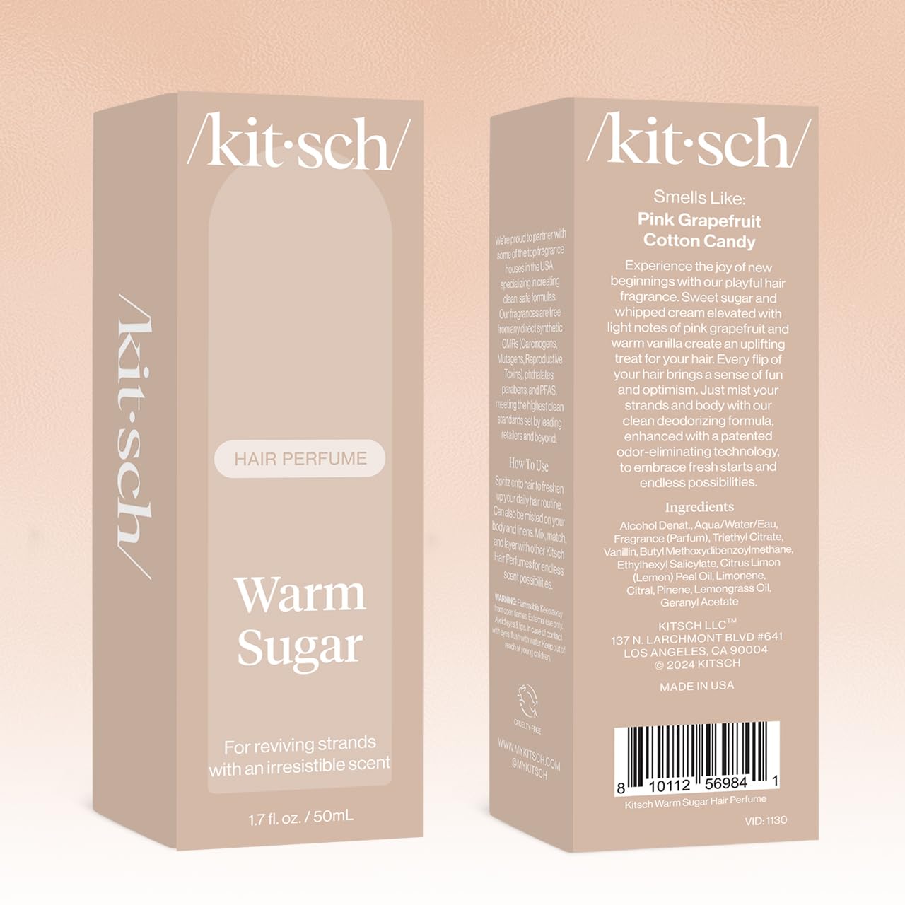Kitsch Hair Perfume for Women - Warm Sugar | Clean, Deodorizing & Patented Odor-Eliminating Technology Hair Spray & Body Mist - 50mL