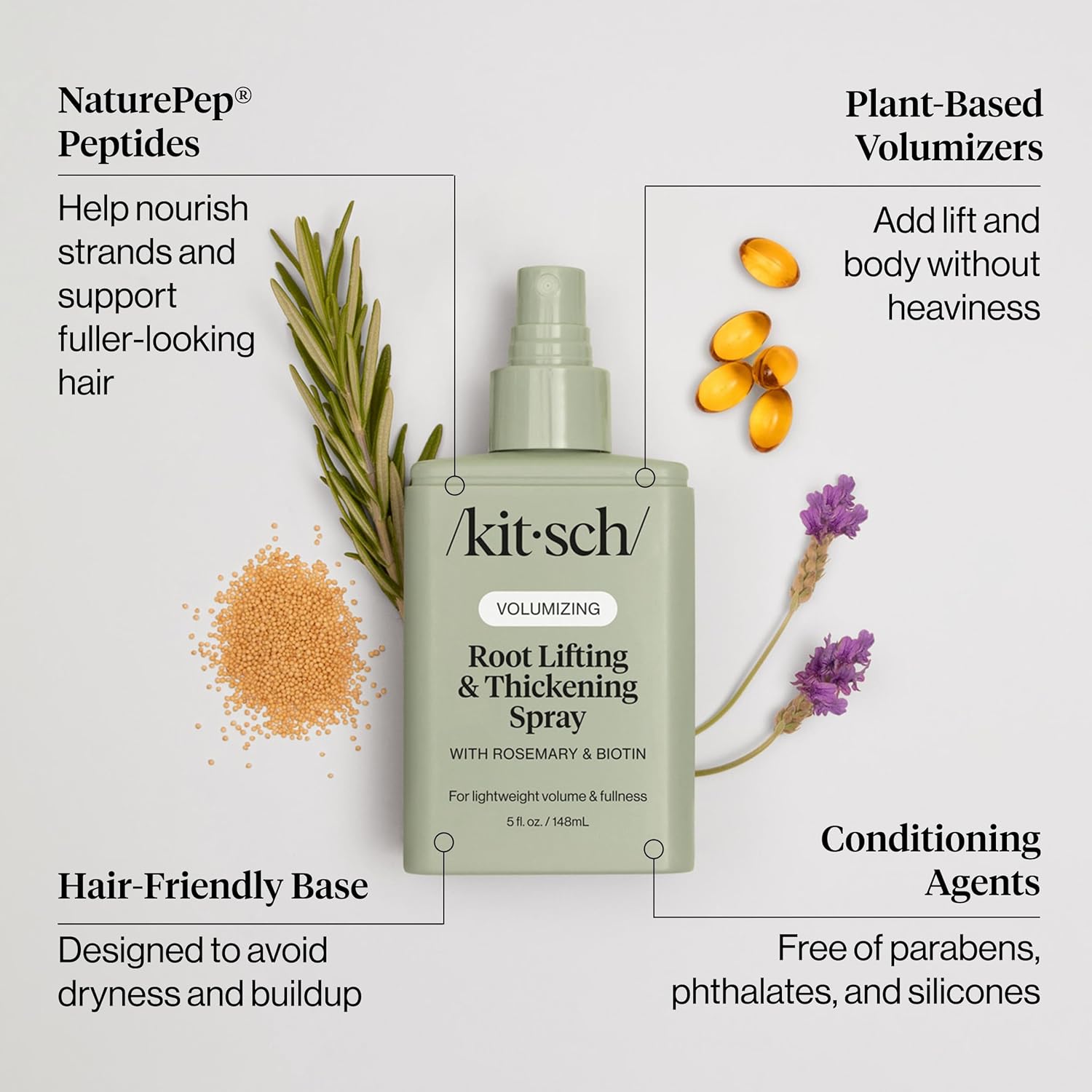 Kitsch Root Lifting Spray for Fine Hair - Thickening Hair Spray With Rosemary and Biotin, - 5oz