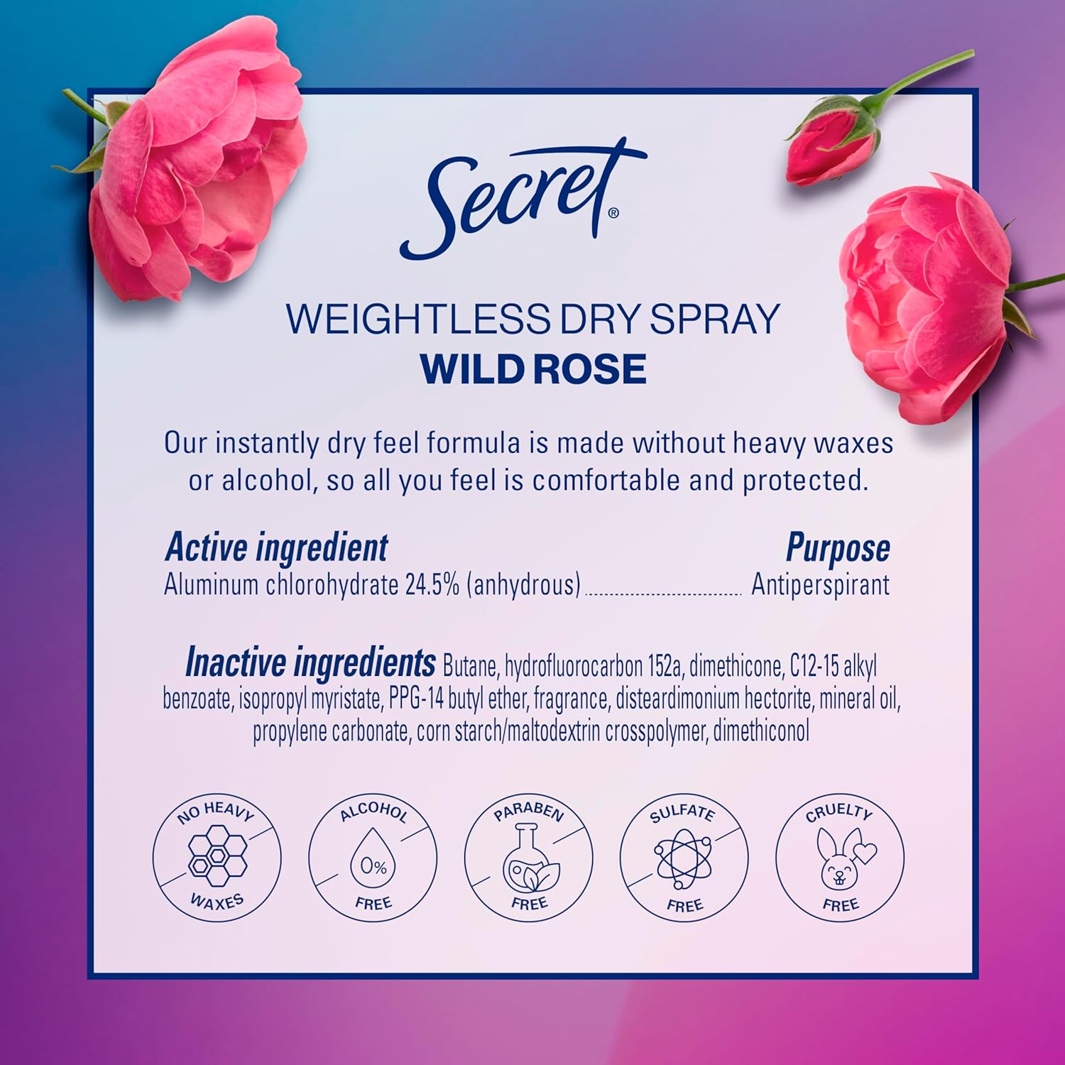 Secret Dry Spray Antiperspirant Deodorant for Women, 48hr Weightless Sweat & Odor Protection, 4.1 oz (Pack of 3)