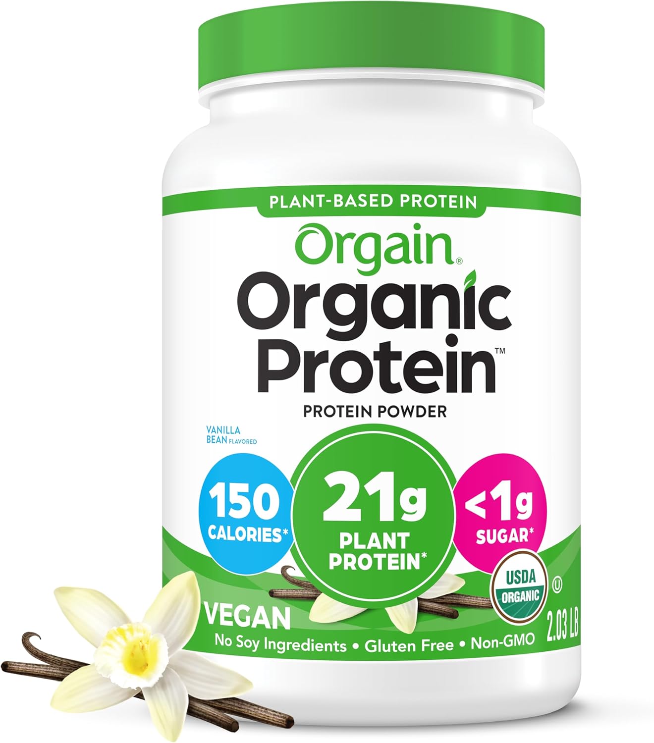 Orgain Organic Vegan Protein Powder, Vanilla Bean - 21g Plant Protein
