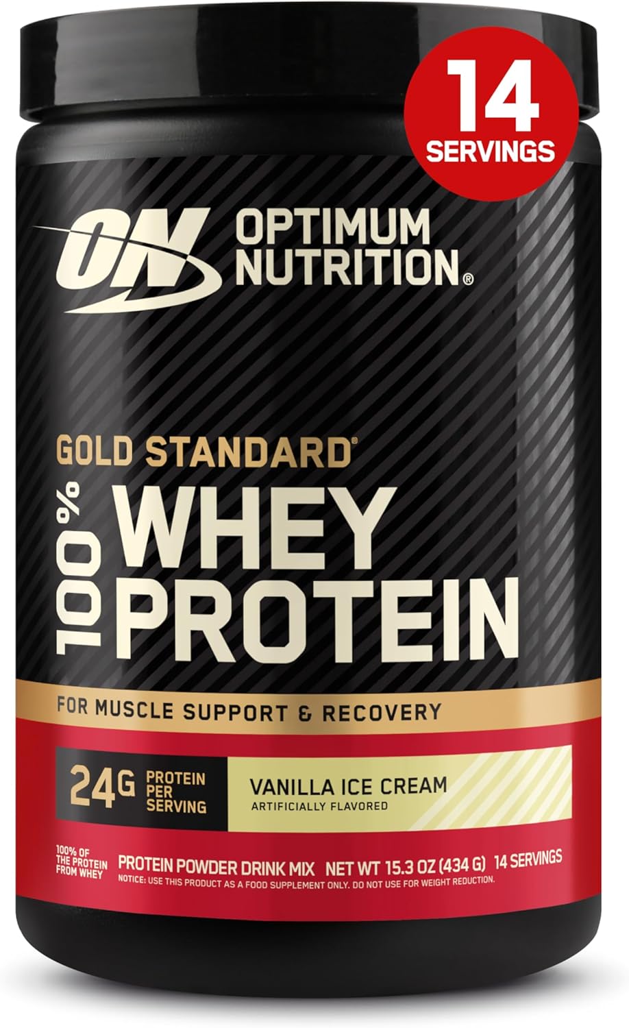 Optimum Nutrition Gold Standard 100% Whey Protein Powder, Vanilla Ice Cream, 1 Pound