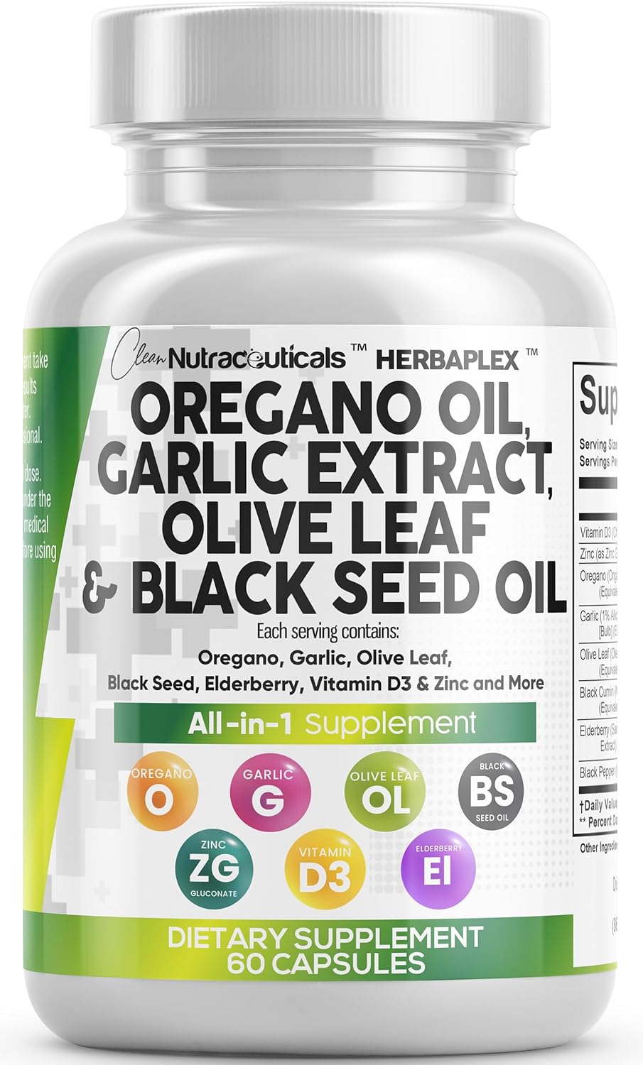 Clean Nutra Oregano Oil with Black Seed Oil Garlic Olive Leaf Extract - Oil of Oregano Capsules Immune Support Carvacrol & Thymoquinone Supplement for Women and Men