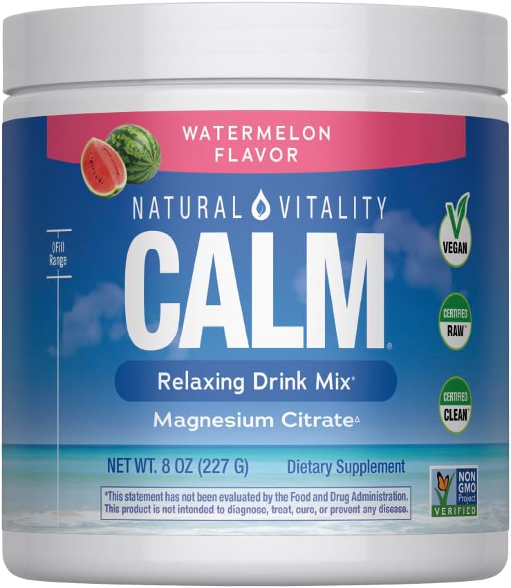 Natural Vitality Calm, Magnesium Supplement, Drink Mix Powder, Gluten Free, Vegan, & Non-GMO, Watermelon, 8oz Powder