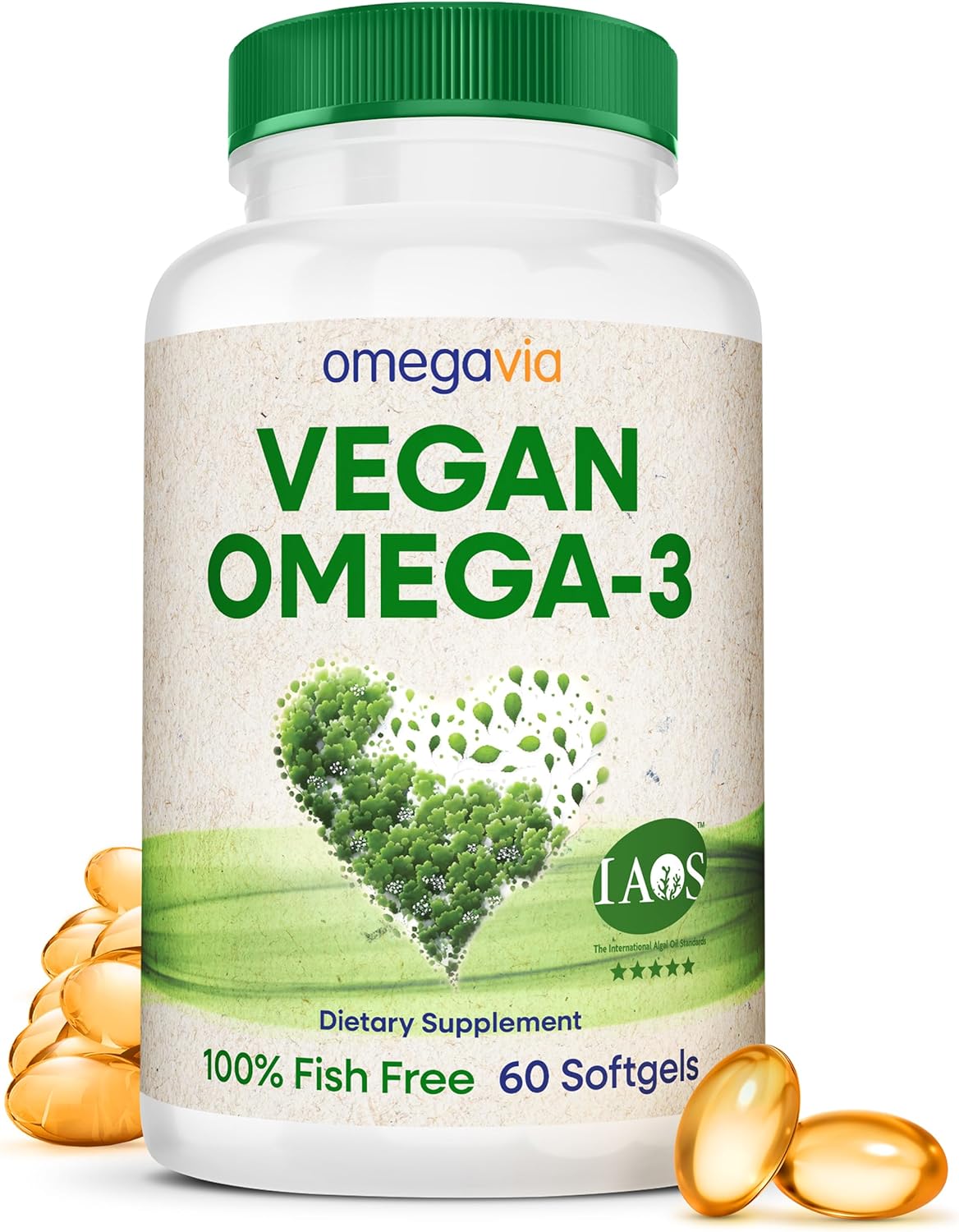 OmegaVia Vegan Omega 3 Supplement, Algae Omega 3 Fish Oil Alternative, 60 Softgels