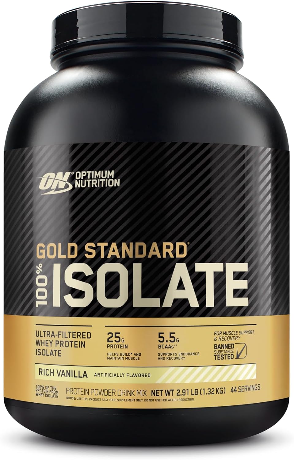 Optimum Nutrition Gold Standard 100% Isolate, Protein Powder, Rich Vanilla, 2.91 Pounds, 44 Servings
