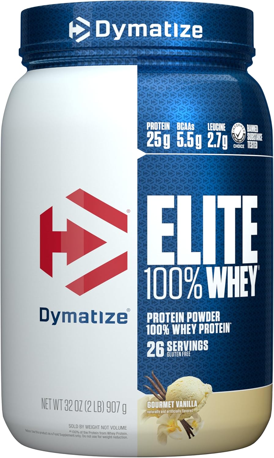 Dymatize Elite 100% Whey Protein Powder, Gourmet Vanilla, 32 Oz