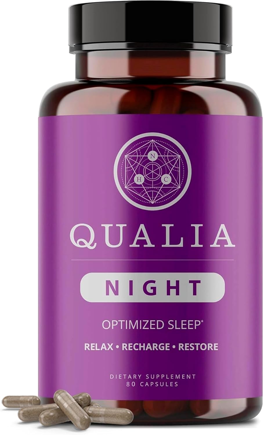 Qualia Night Sleep Aid | Non-Habit Forming | Science-Backed Supplement for Deep Refreshing Sleep, 80 Count