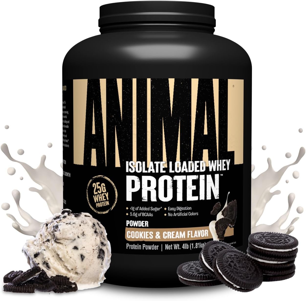 Animal Whey Isolate Protein Powder -25g Protein,Cookies & Cream 4 lbs