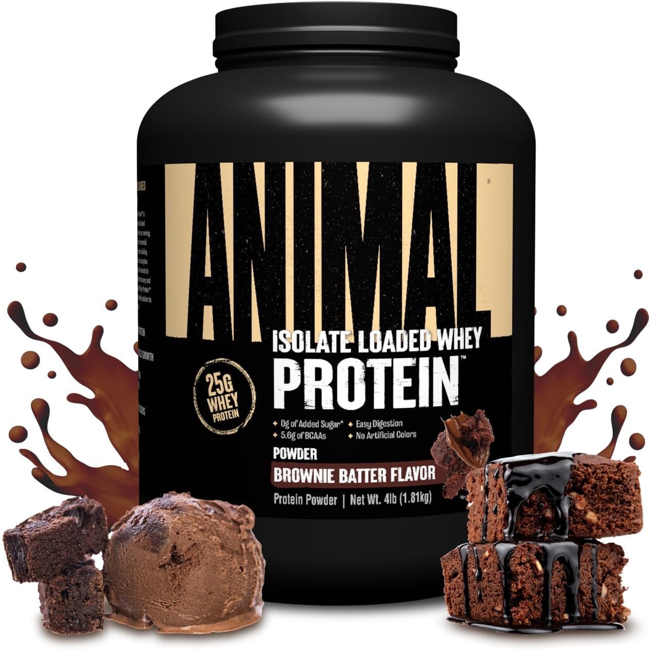 Animal Whey Isolate Protein Powder -25g Protein, Great Taste, Low Sugar - Brownie Batter 4 lbs