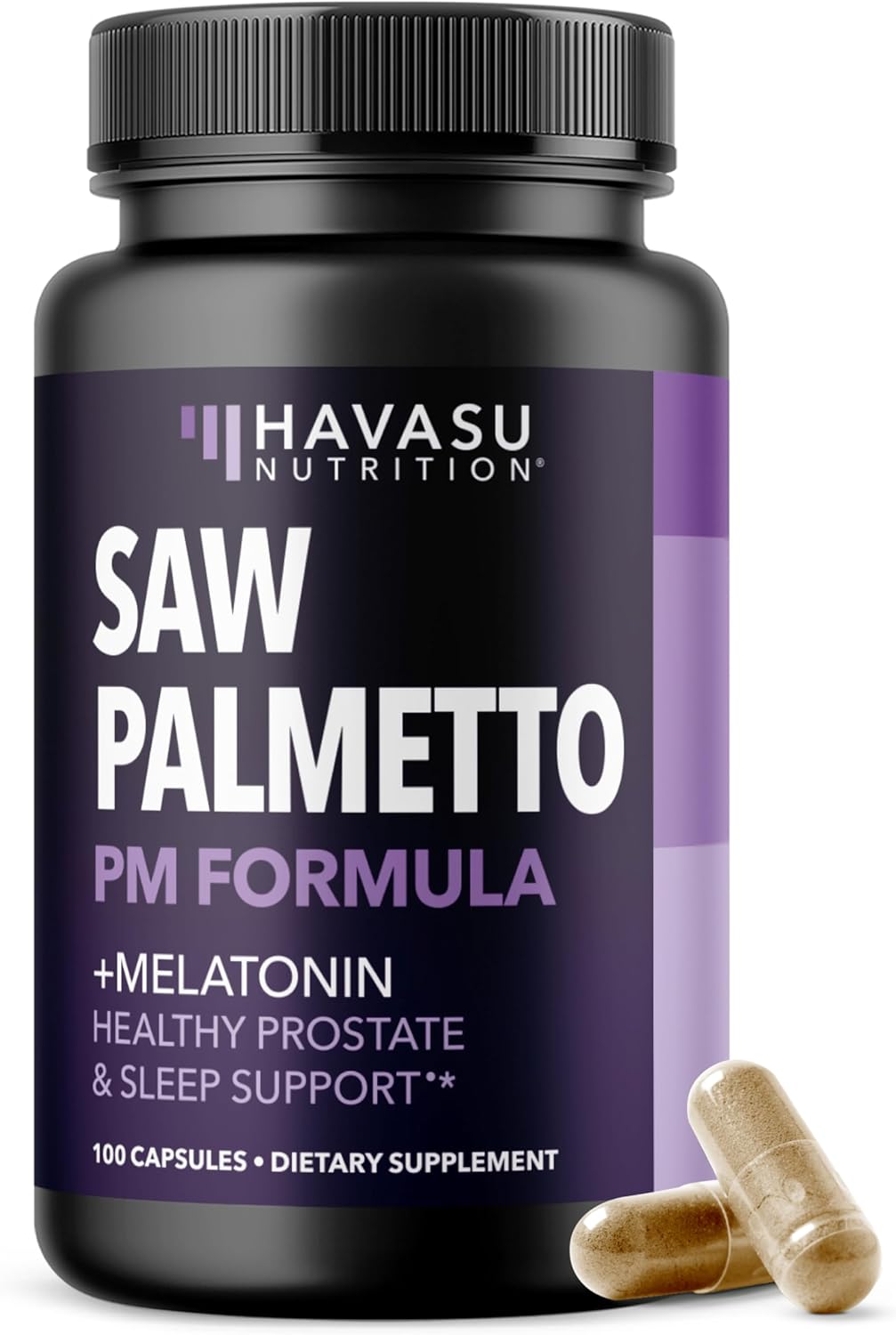 Saw Palmetto PM for Men with Melatonin 3mg - Night Time Prostate Health Supplement - 100 Count - Vegan